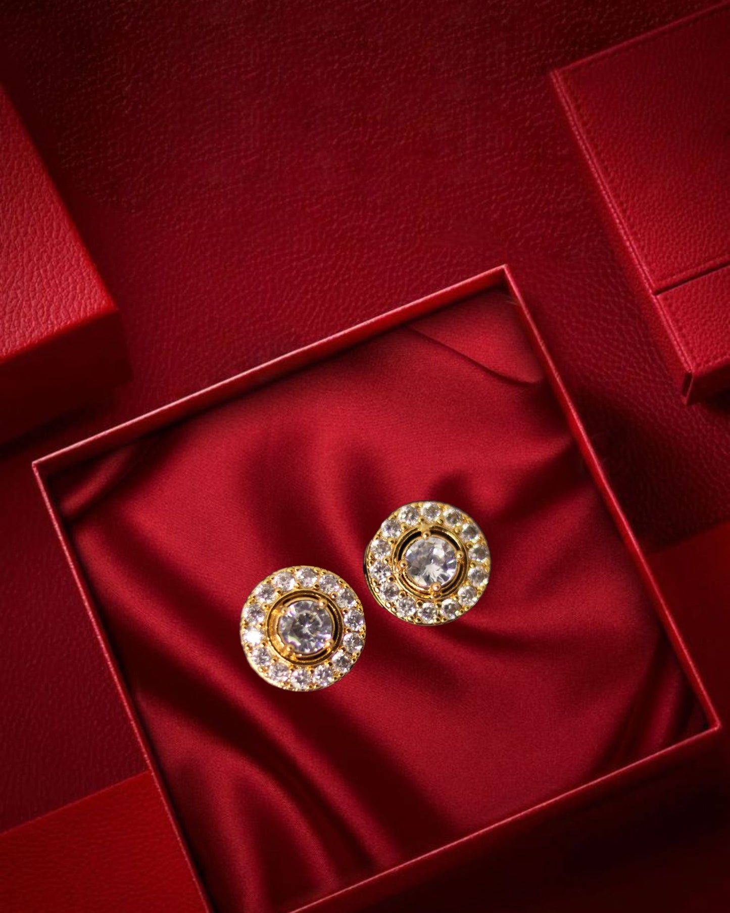 “Radiant Halo Round AD Earrings”