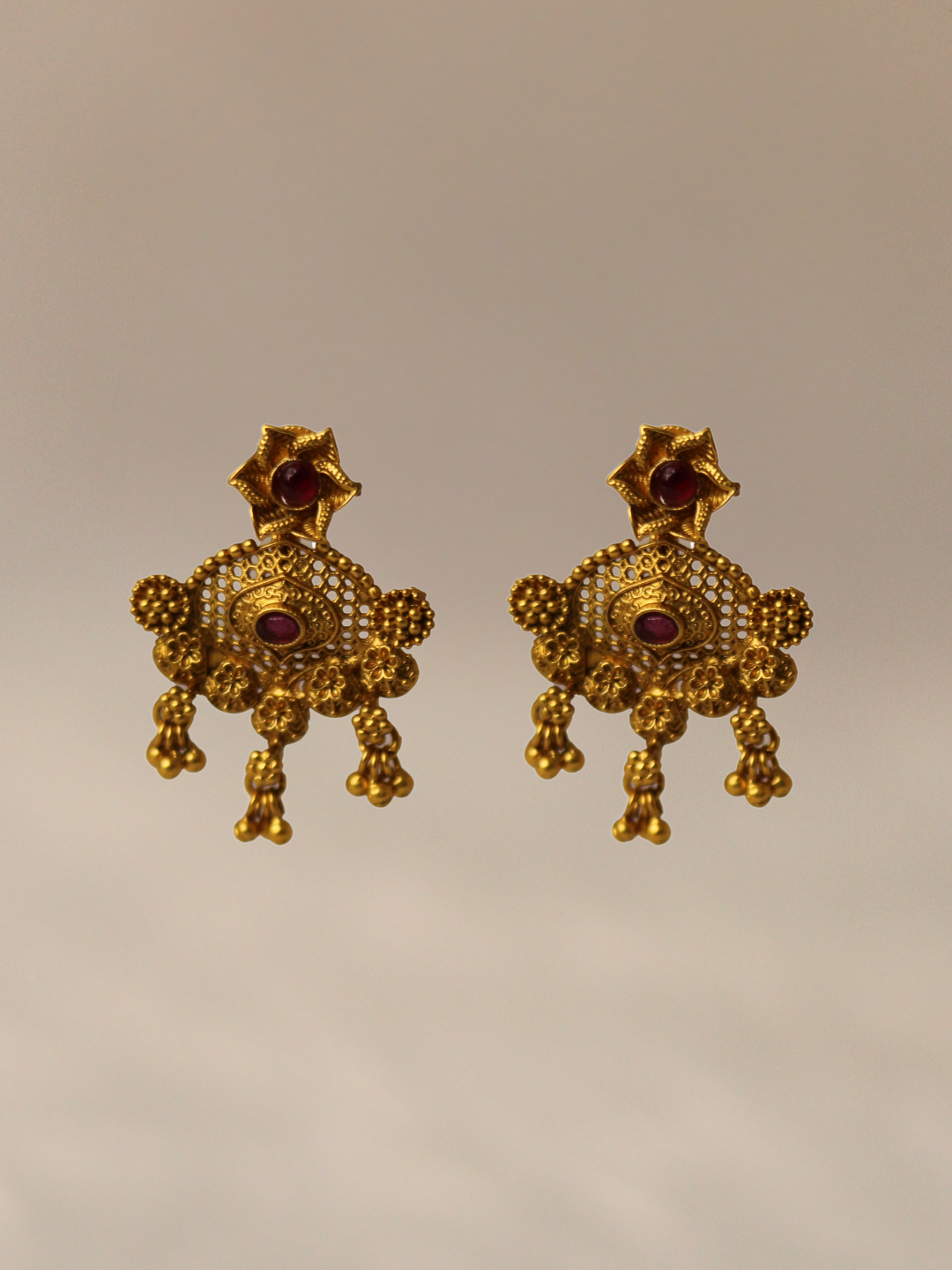Antique Gold Plated Temple Red Jhumka 09-0010