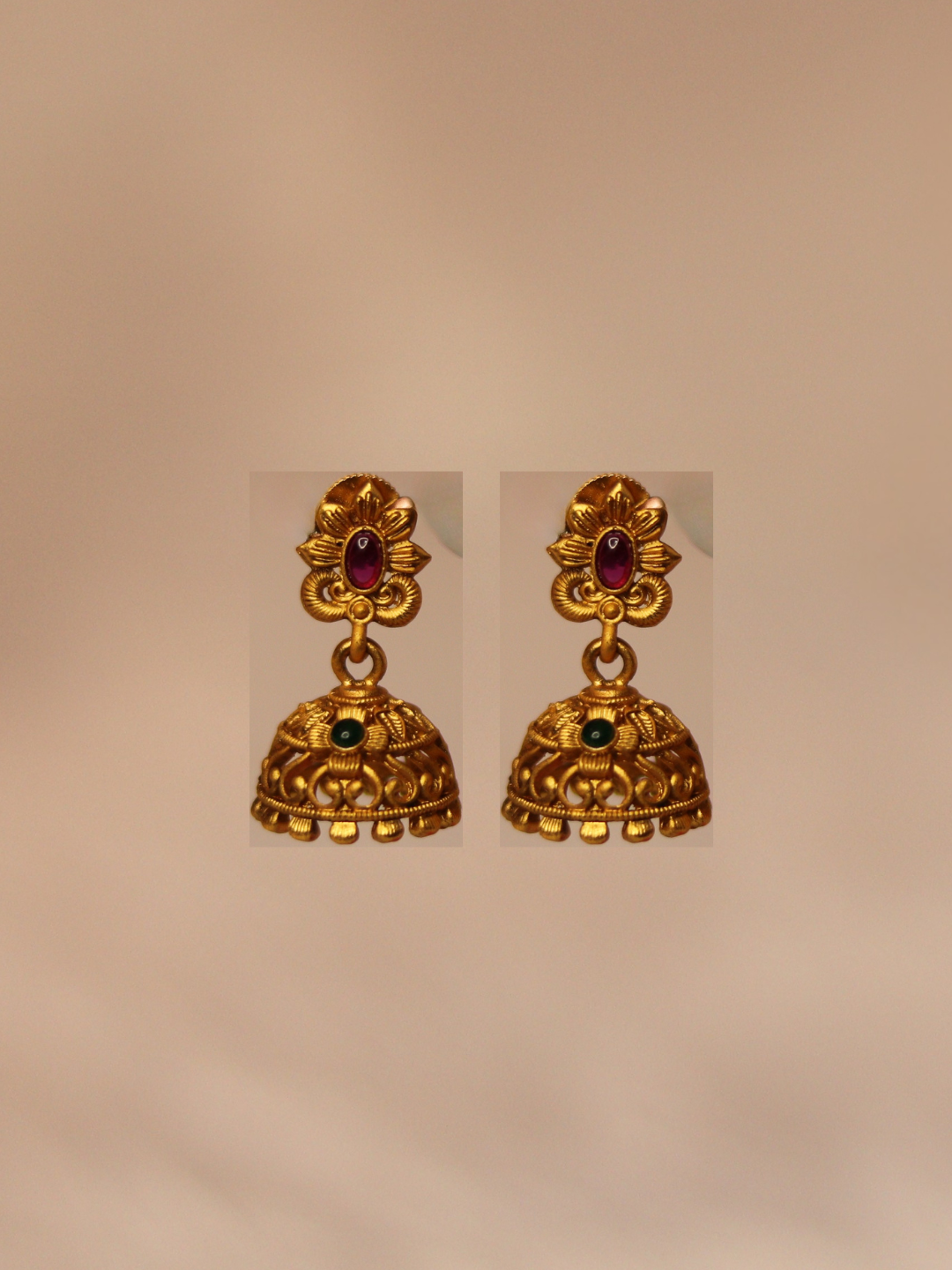 Antique Gold Plated Temple Long Neckless Jhumka 08-0010