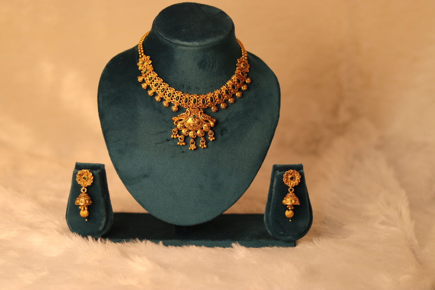 Royal Temple Choker Necklace Set with Jhumkas #001