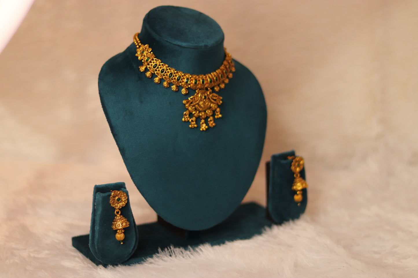 Royal Temple Choker Necklace Set with Jhumkas #001