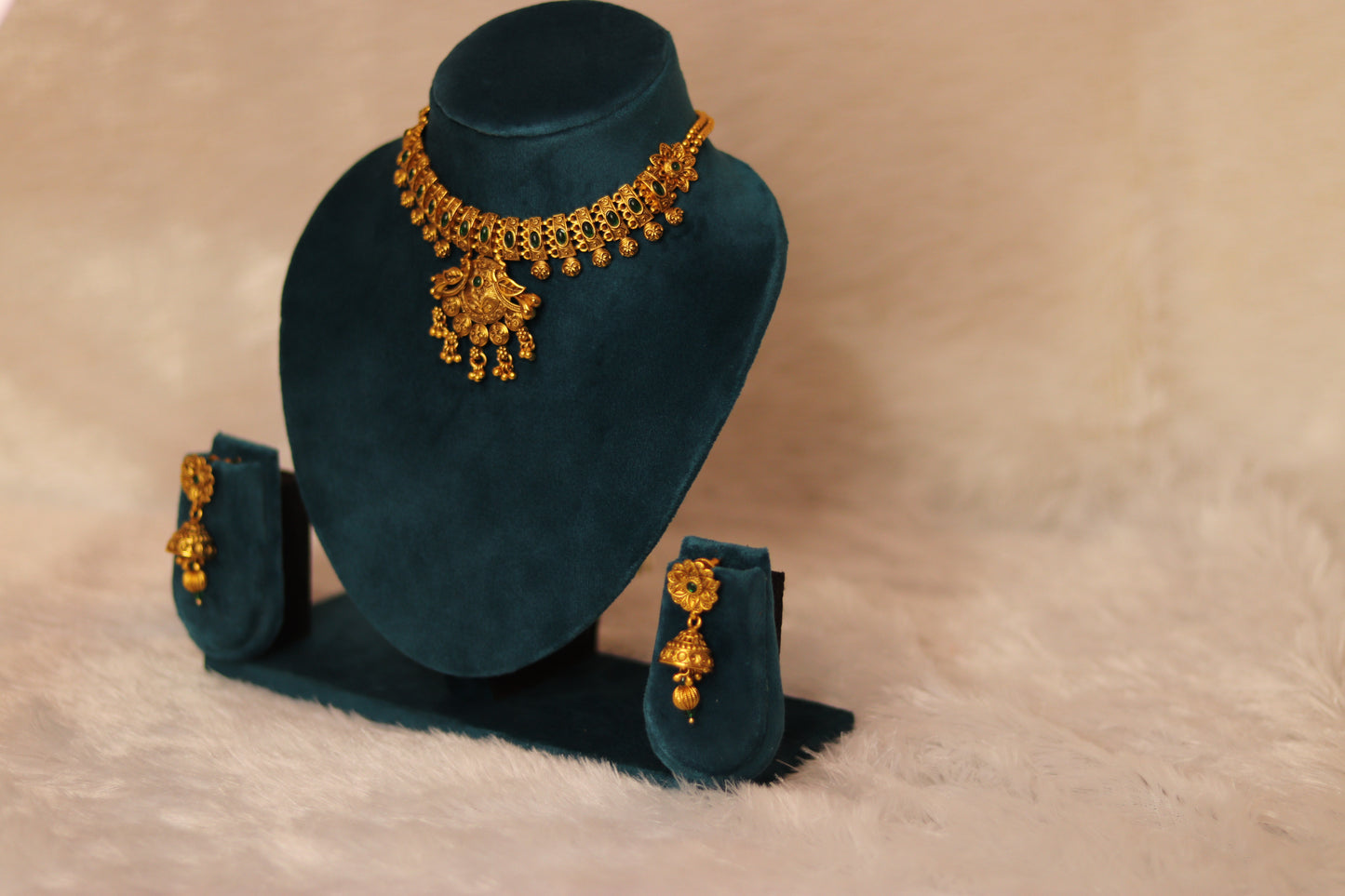 Royal Temple Choker Necklace Set with Jhumkas #001