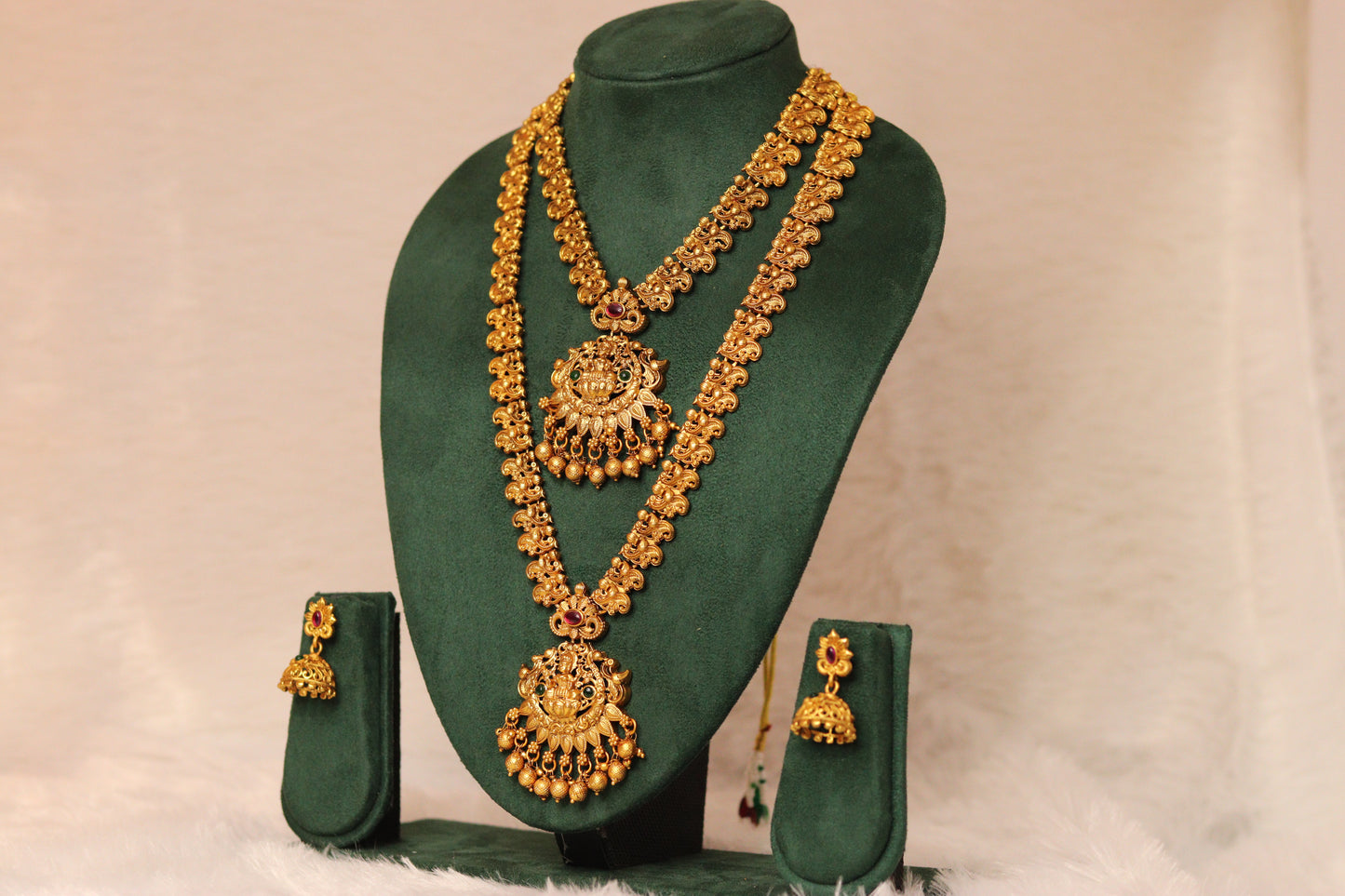 Antique Gold Plated Temple Long Neckless Jhumka 08-0010