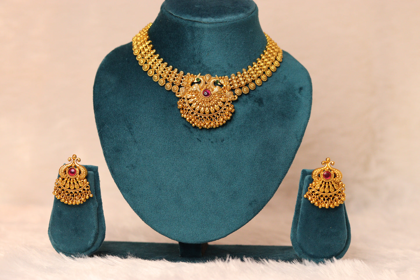 Antique Gold Plated Choker Necklace with Earrings #003