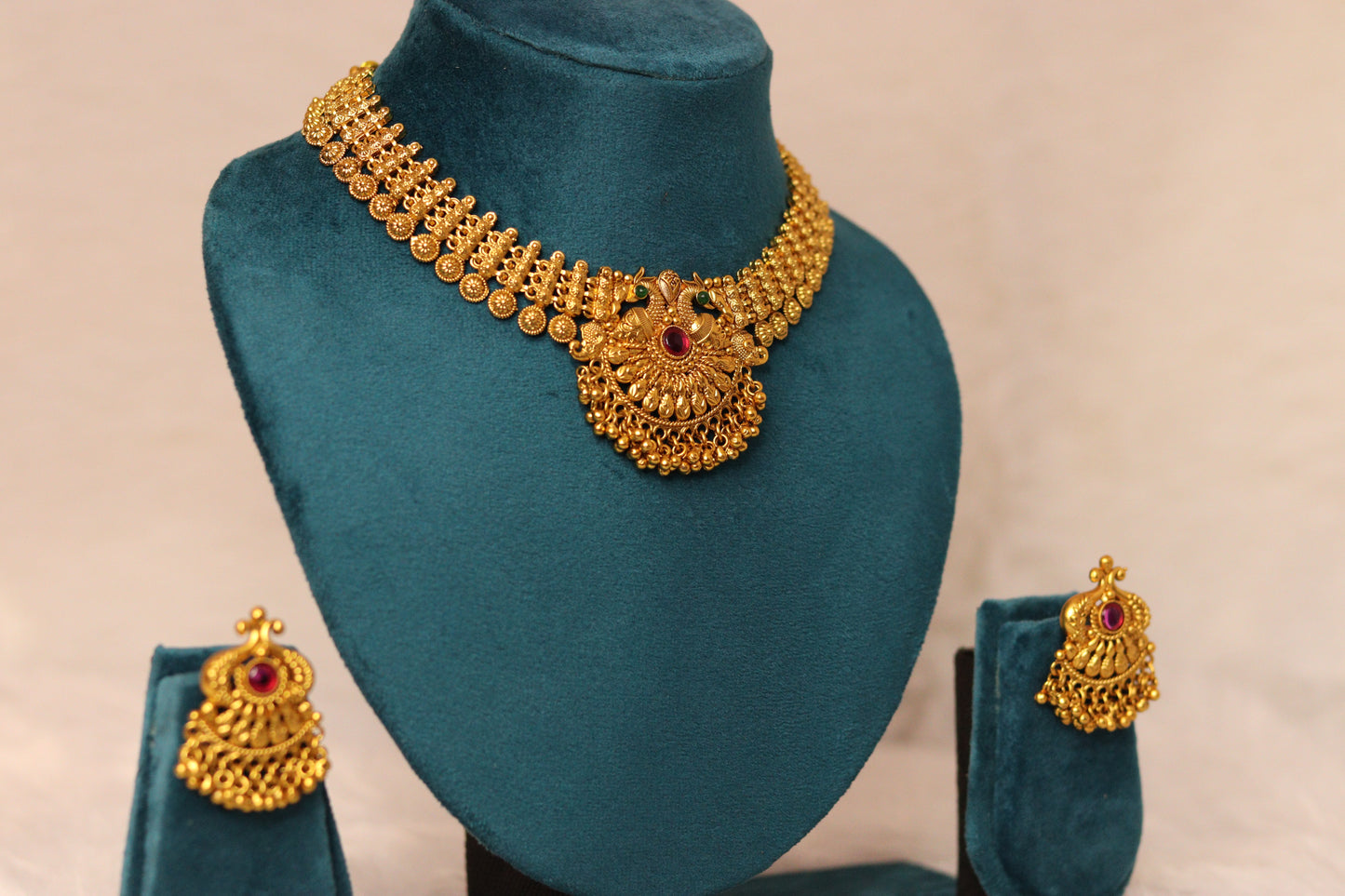 Antique Gold Plated Choker Necklace with Earrings #003