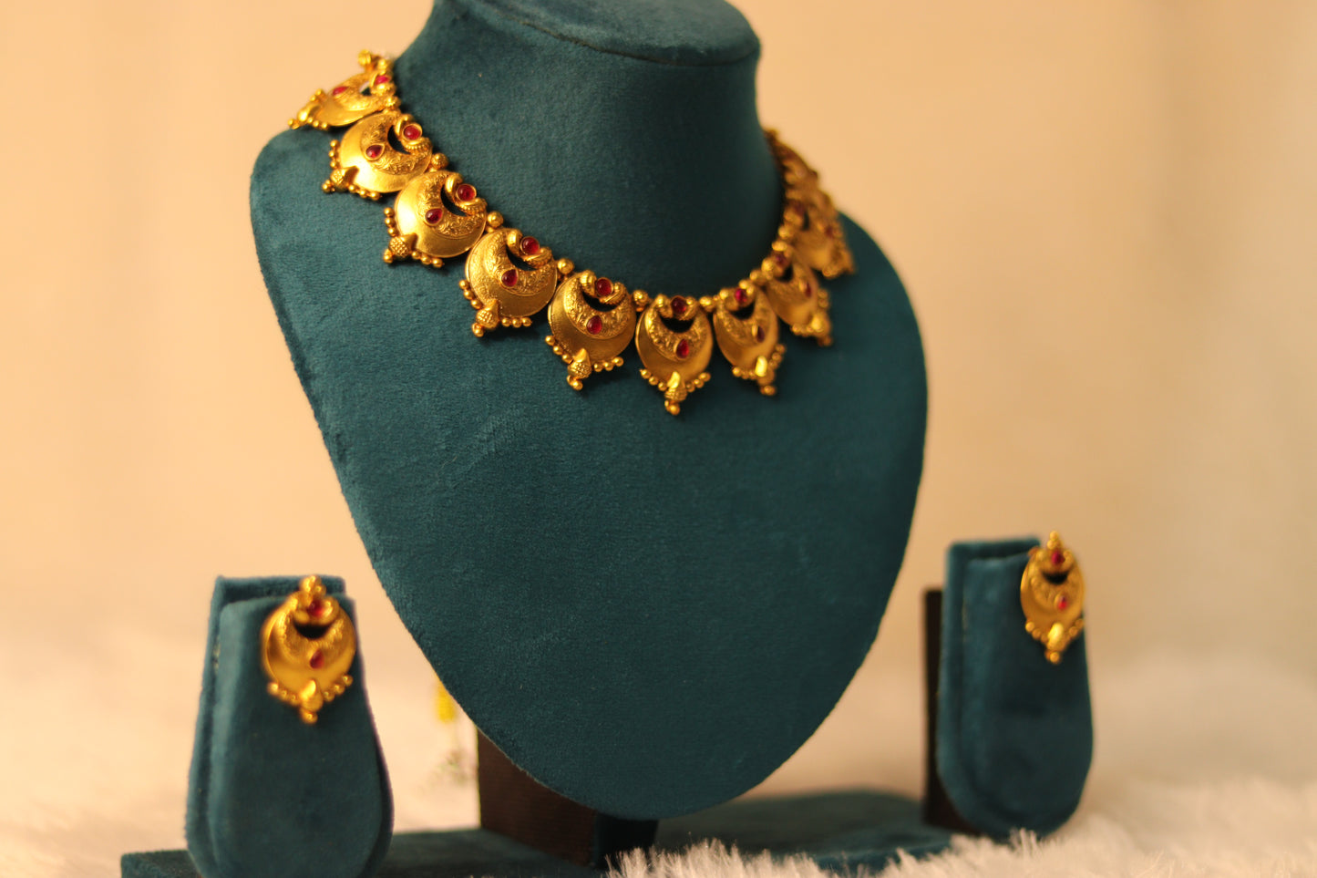Antique Gold Plated Temple Necklace Set #007