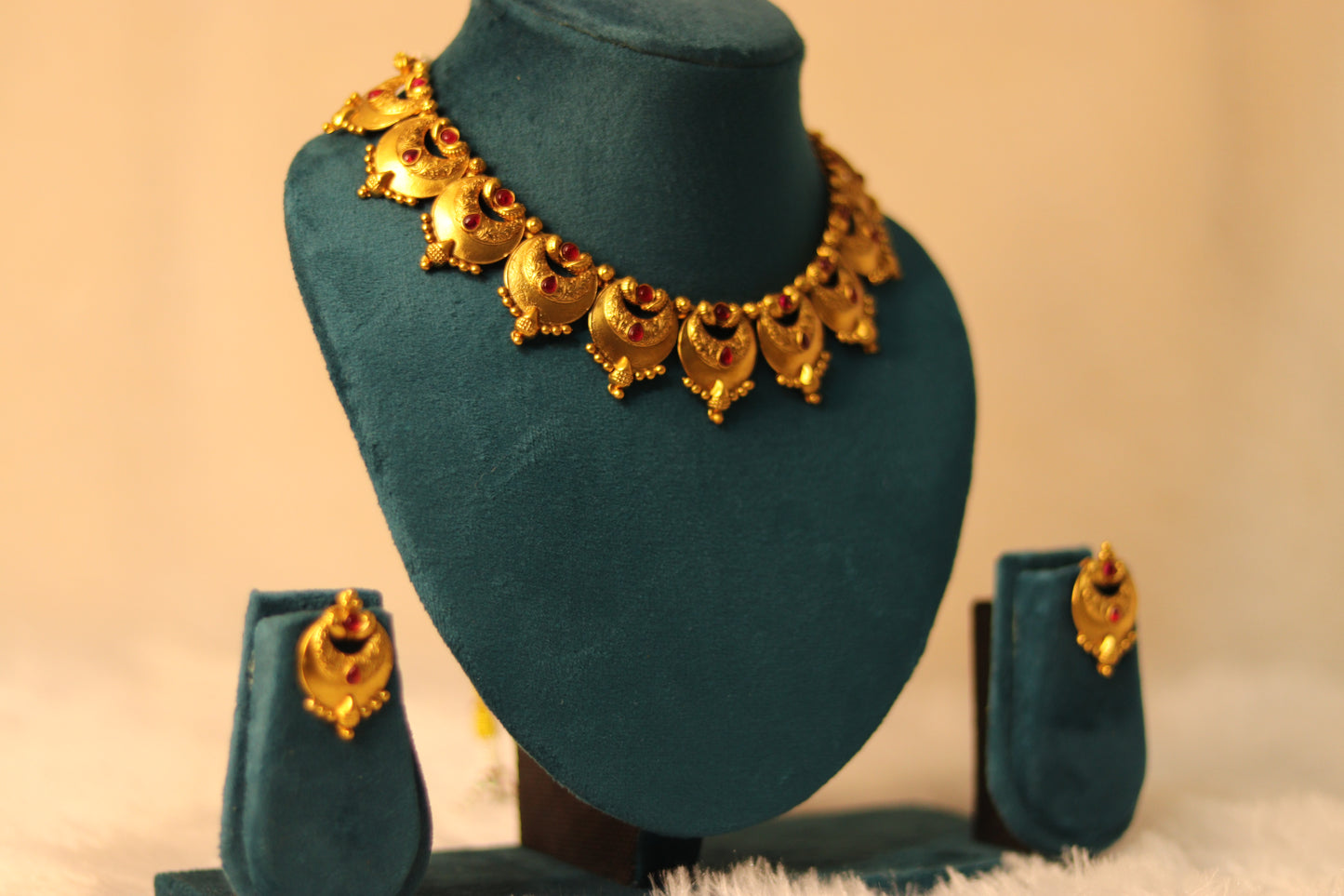 Antique Gold Plated Temple Necklace Set #007
