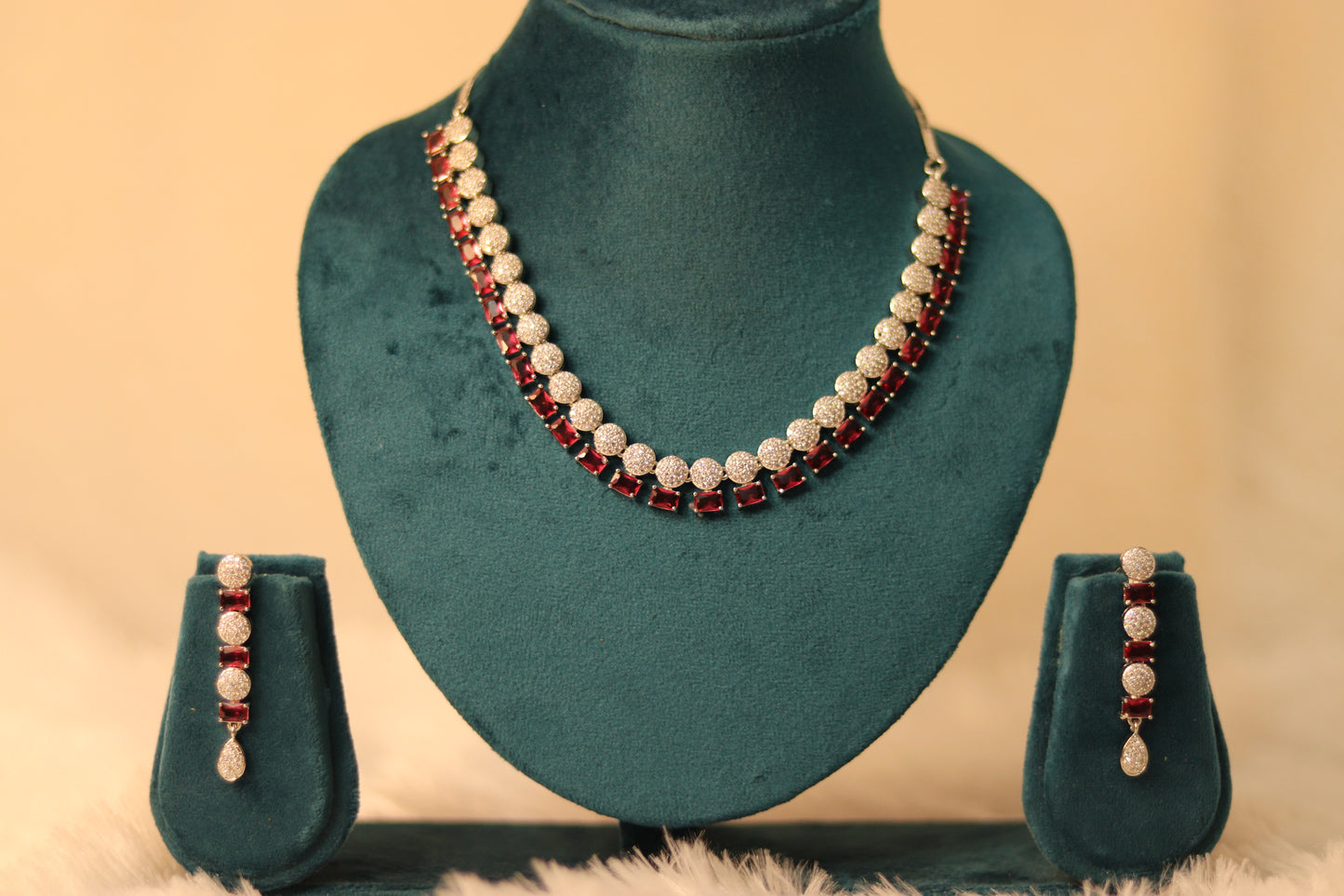 AD Stone Ruby Necklace Set #0010