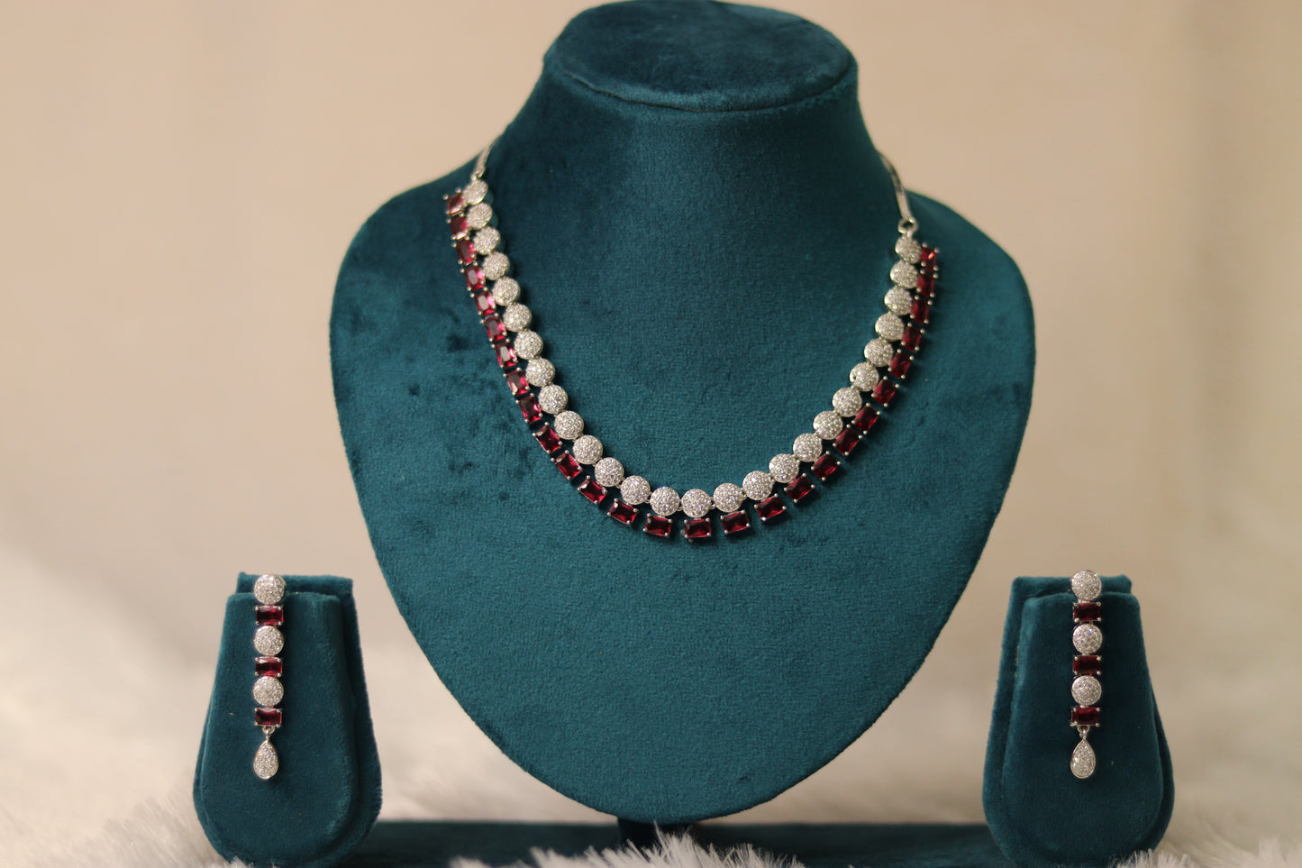 AD Stone Ruby Necklace Set #0010