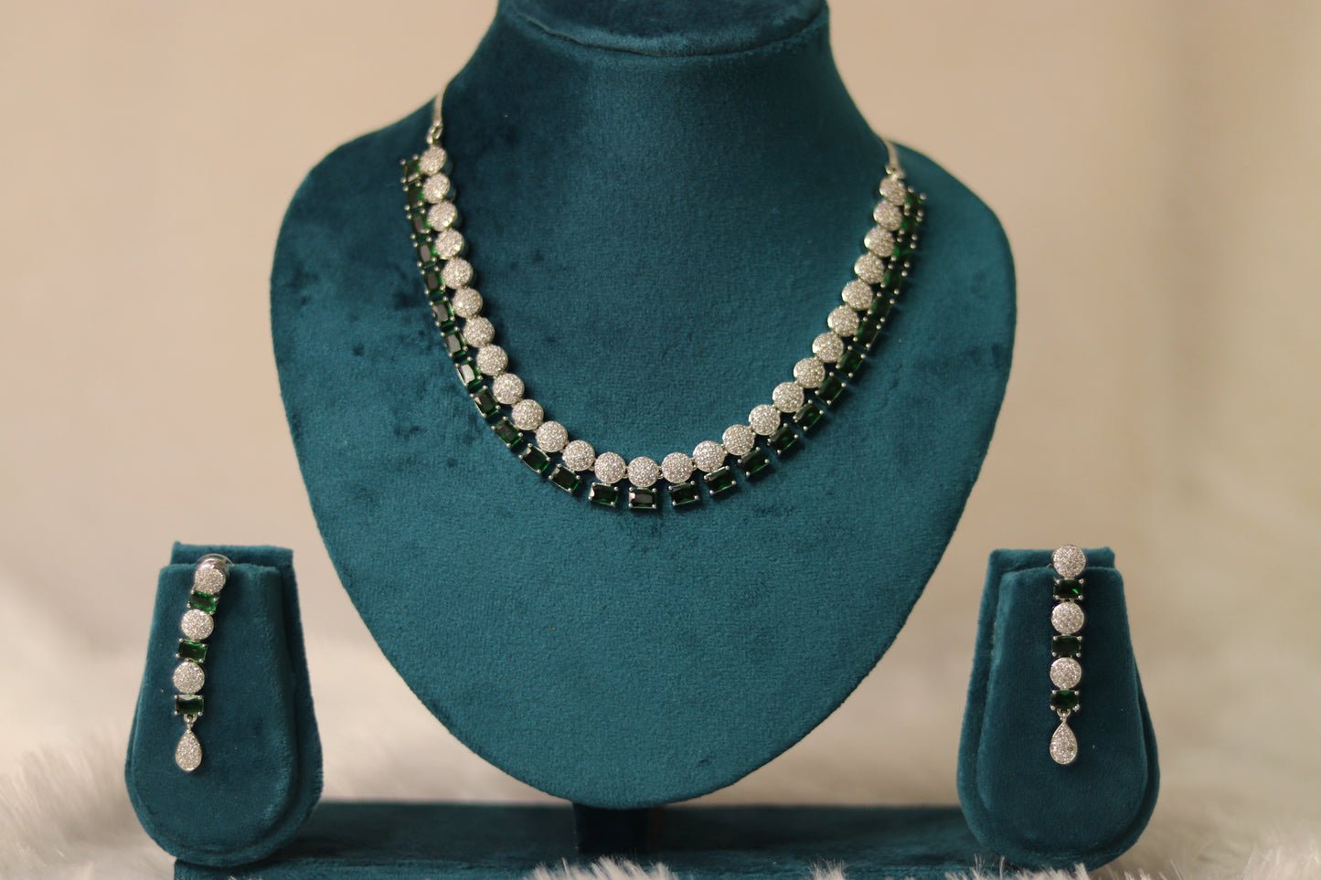 AD Stone Necklace Set with Green Stones #009