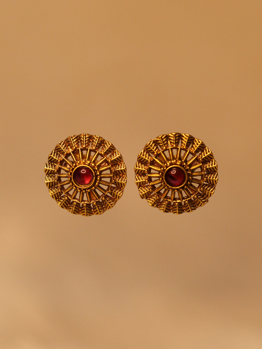 Antique Gold Plated Temple Red Stone  Tops 09-002