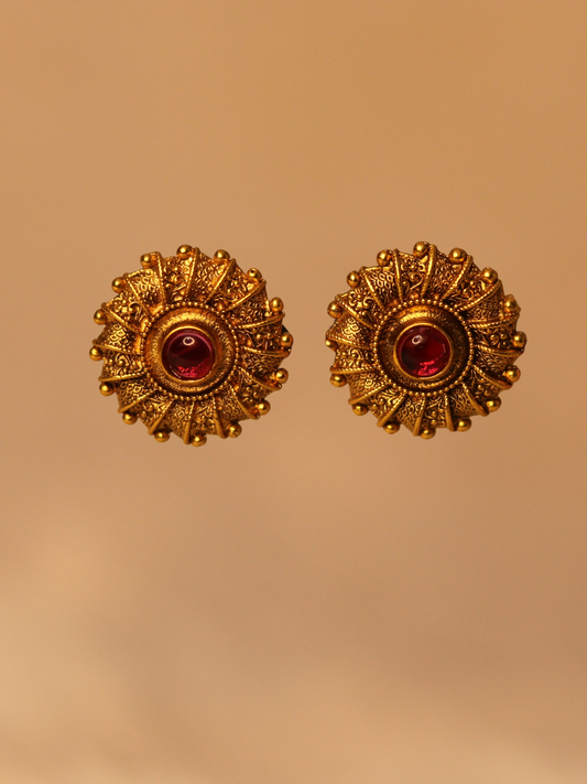 Antique Gold Plated Temple Red stone Tops 09-004