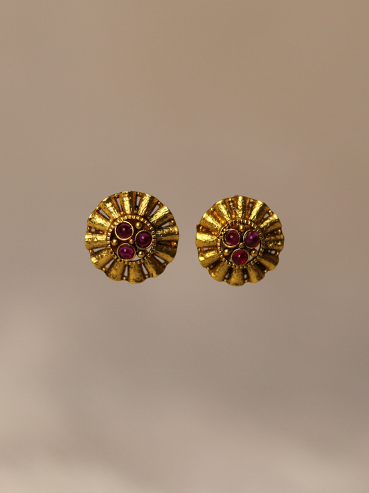 Antique Gold Plated Temple Red stone Tops 09-005