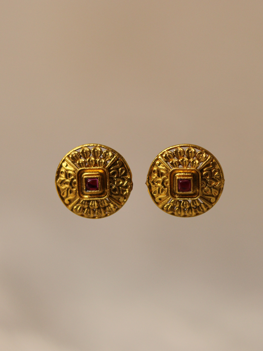 Antique Gold Plated Temple Red stone Tops 09-006