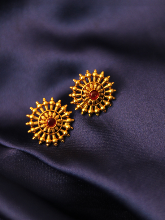 Antique Gold Plated Temple Red stone Tops 09-003
