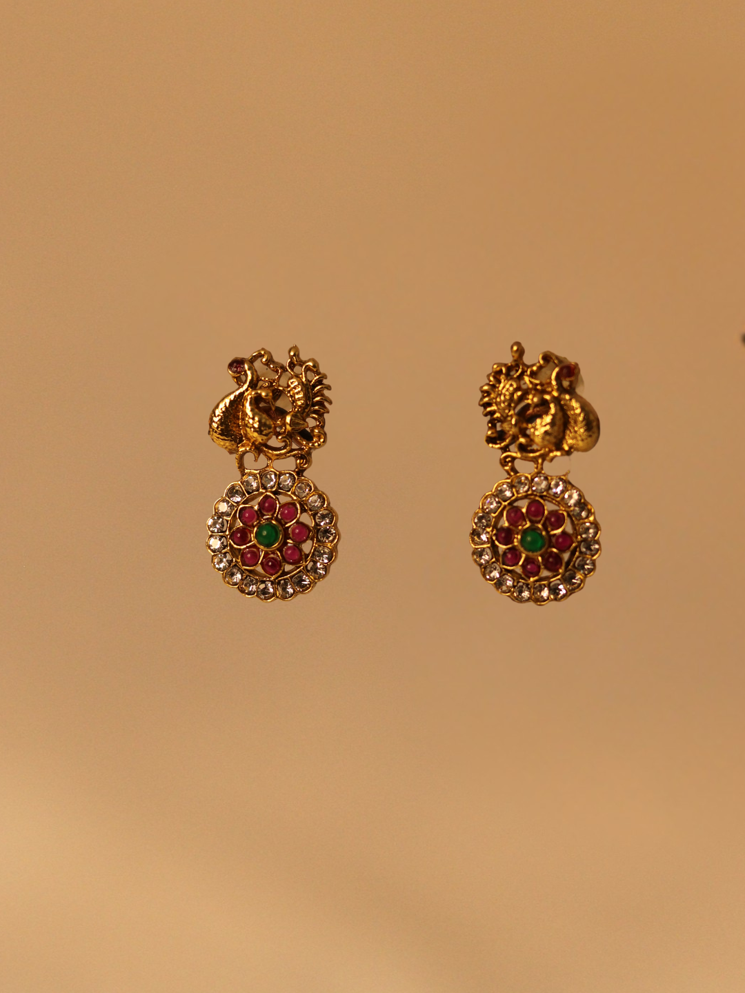 Antique Gold Plated Temple  Long Neckless Jhumka 08-0012