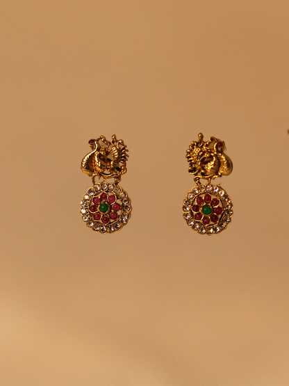 Antique Gold Plated Temple  Long Neckless Jhumka 08-0012