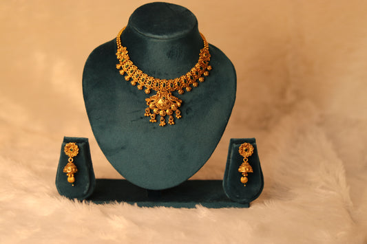 Royal Temple Choker Necklace Set with Jhumkas #001