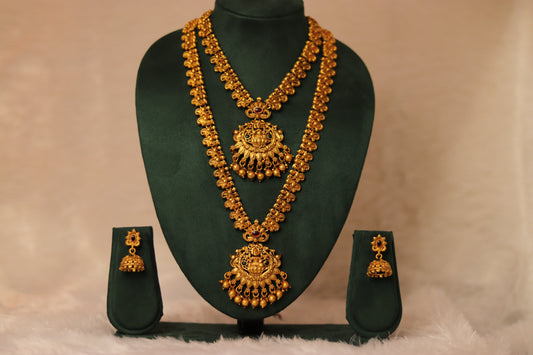 Antique Gold Plated Temple  Long Neckless Jhumka 08-0010