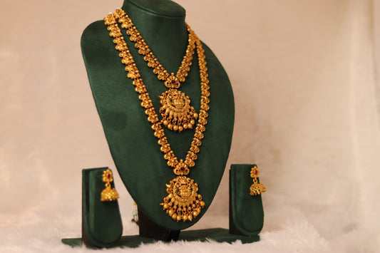 Antique Gold Plated Temple  Long Neckless Jhumka 08-0010