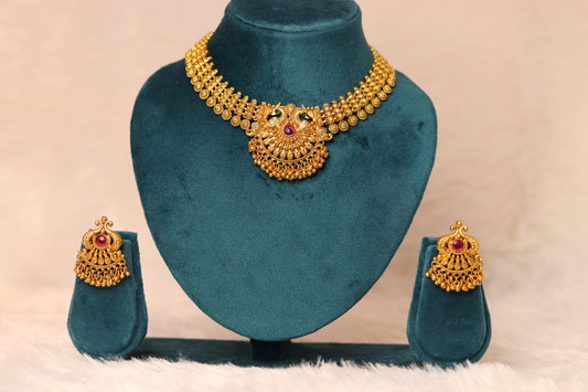 Antique Gold Plated Choker Necklace with Earrings #003