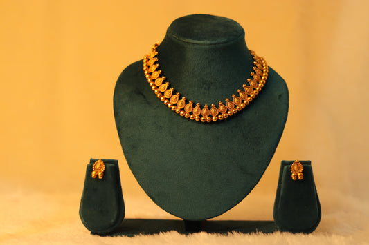 Antique Gold Plated Simple Choker Necklace Set #004