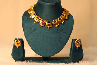 Antique Gold Plated Temple Necklace Set #007