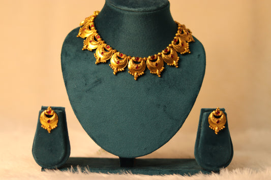 Antique Gold Plated Temple Necklace Set #007