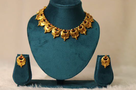 Antique Gold Plated Temple Necklace Set #007