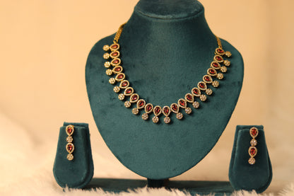 AD & Ruby Red Necklace with Earrings #0011