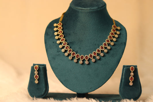 AD & Ruby Red Necklace with Earrings #0011