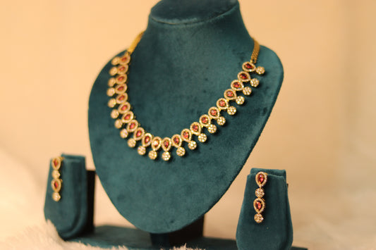 AD & Ruby Red Necklace with Earrings #0011