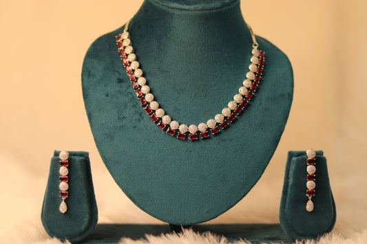 AD Stone Ruby Necklace Set #0010