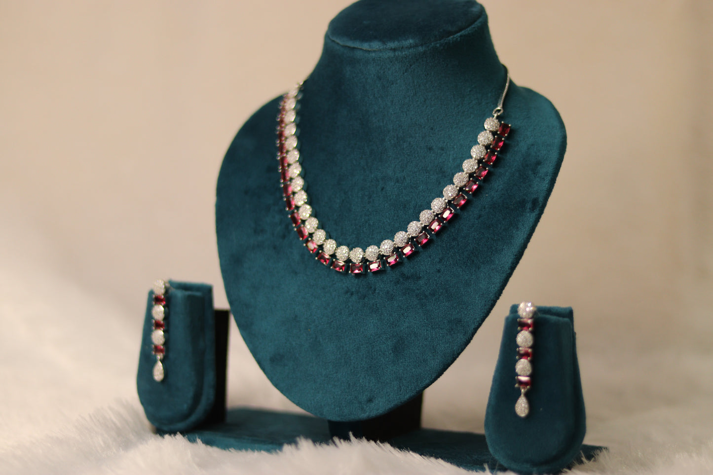 AD Stone Ruby Necklace Set #0010