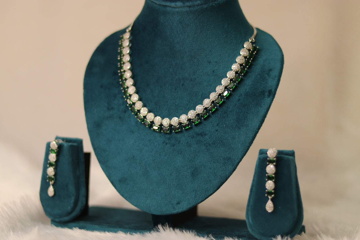 AD Stone Necklace Set with Green Stones #009