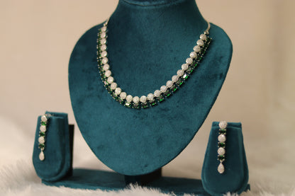 AD Stone Necklace Set with Green Stones #009