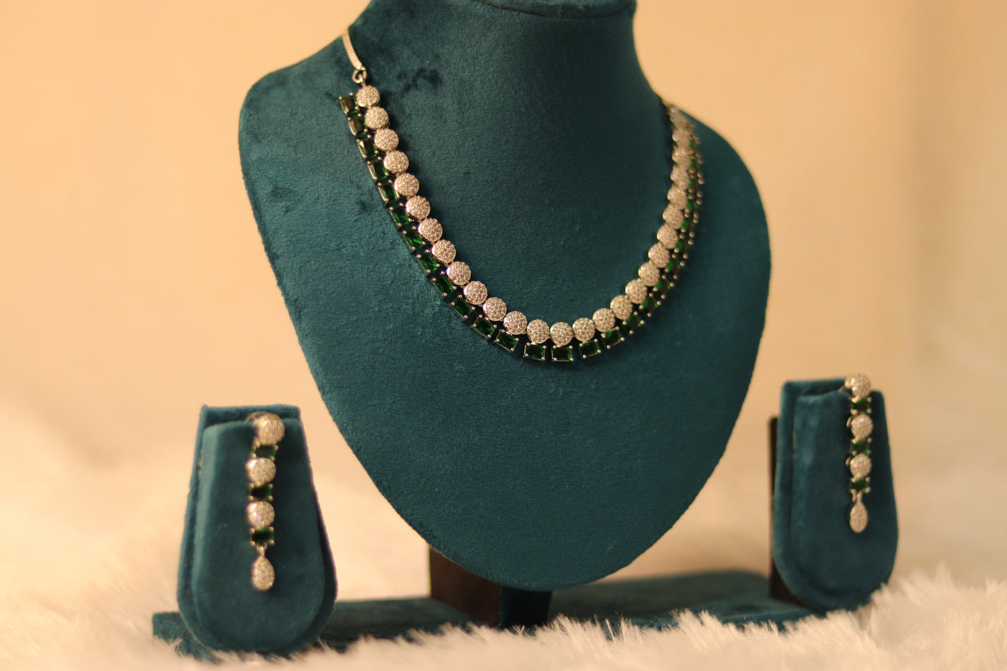 AD Stone Necklace Set with Green Stones #009