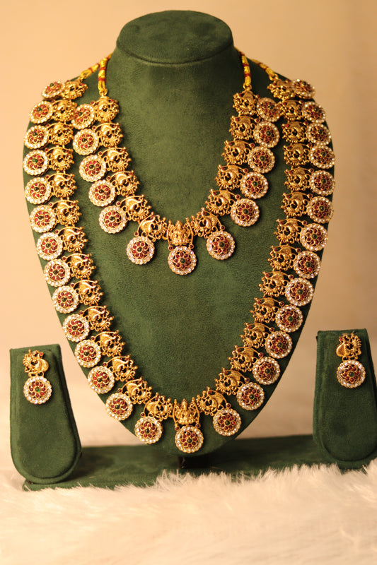 Antique Gold Plated Temple  Long Neckless Jhumka 08-0012