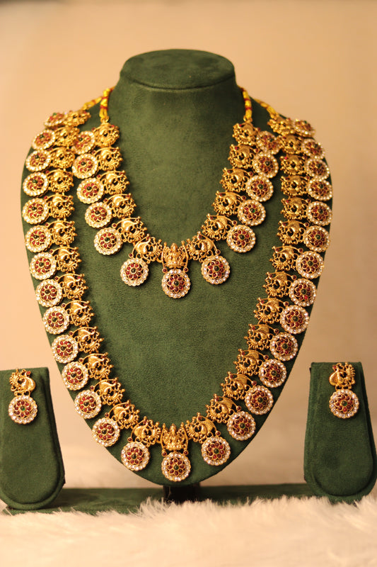Antique Gold Plated Temple  Long Neckless Jhumka 08-0012
