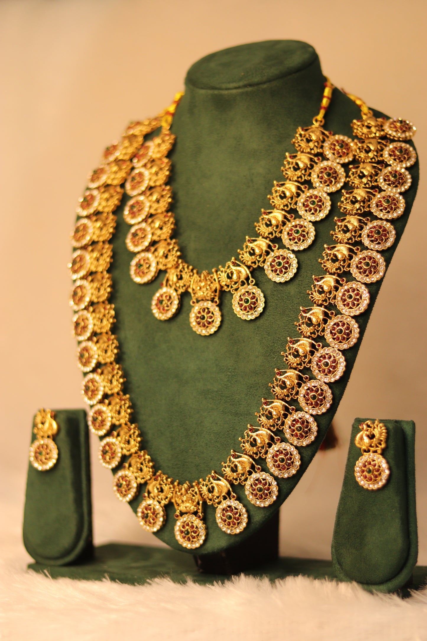 Antique Gold Plated Temple  Long Neckless Jhumka 08-0012